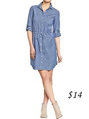 ld Navy chambray drawstring shirt dress