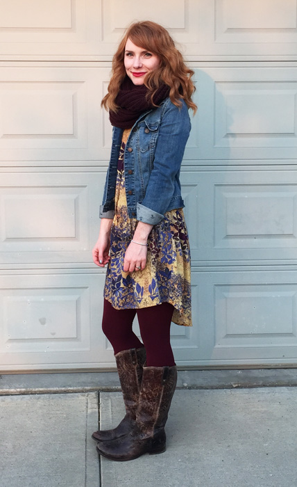 Jean jacket with dress and outlet boots