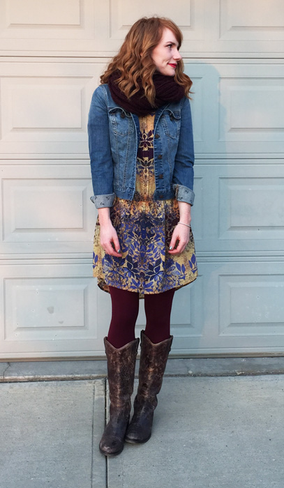 One piece dress with hotsell denim jacket