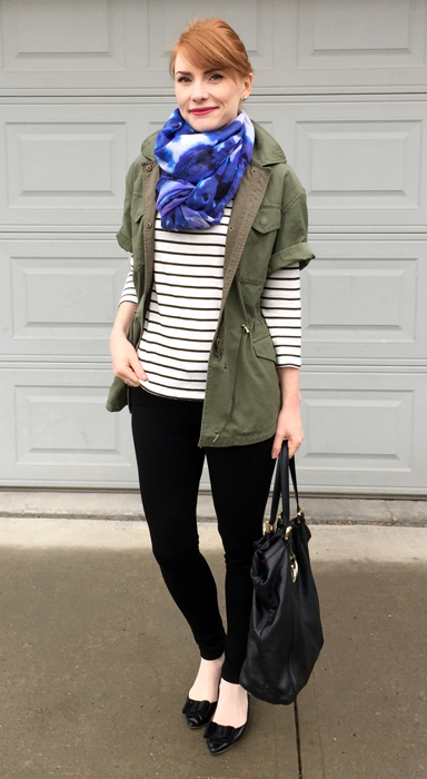 Jacket, Club Monaco (thrifted); top & shoes, J. Crew Factory; pants, Joe's Jeans (thrifted); scarf, 14th & Union (thrifted); bag, Gucci