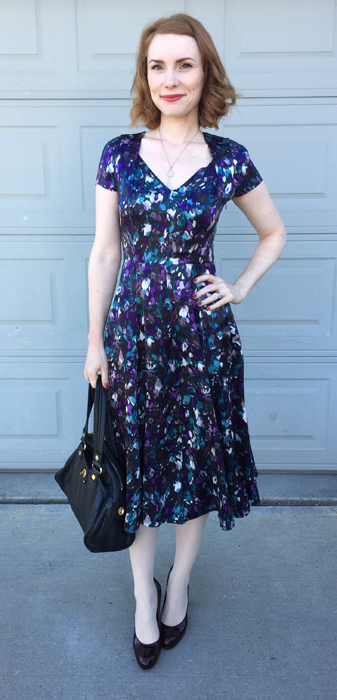 Dress, LK Bennett (thrifted); shoes, Nine West (thrifted); bag, MbMJ (via eBay)