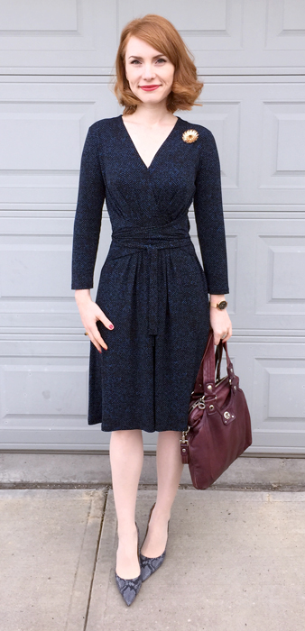 Dress, Michael Kors (thrifted); shoes, Nine West (thrifted); bag, MbMJ