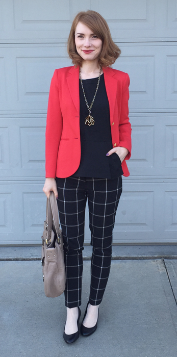 Blazer, Theory (via consignment); top, Theory (thrifted); pants, LOFT; shoes, Calvin Klein; bag, Marc Jacobs; necklace, Lulu Frost