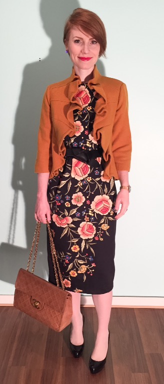 Dress, ASOS (via consignment); jacket, Anthropologie (via eBay); bag, Chanel (via consignment)