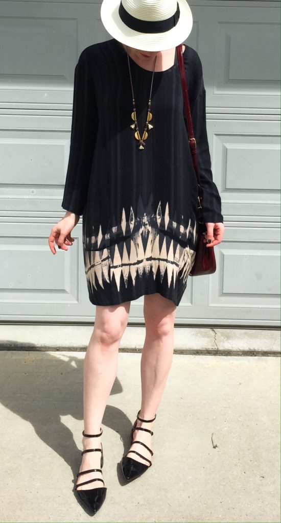 Dress, Plenty by Tracy Reese (thrifted); hat, Aritzia; shoes, Zara; necklace, J. Crew; bag, Coach (thrifted)