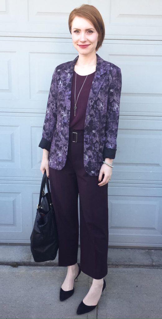 Blazer, Talula (thrifted); top, Wilfred (thrifted); pants, Club Monaco; shoes, Sam Edelman (thrifted); bag, Gucci (via consignment); necklace, Tiffany