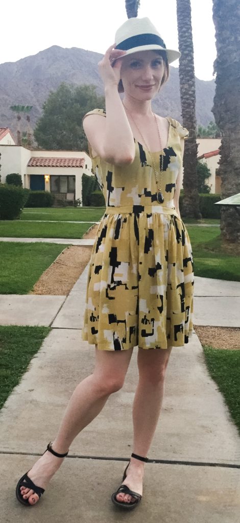 Dress, Joie (via consignment); hat, Aritzia; shoes, J. Crew Factory