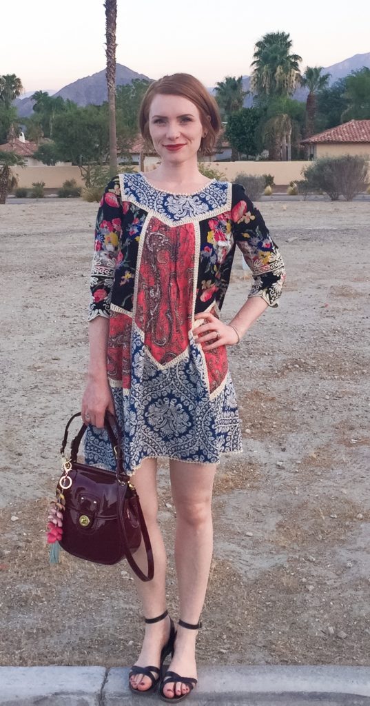 Dress, Vanessa Virginia (thrifted); shoes, J. Crew Factory; bag, Coach (thrifted)